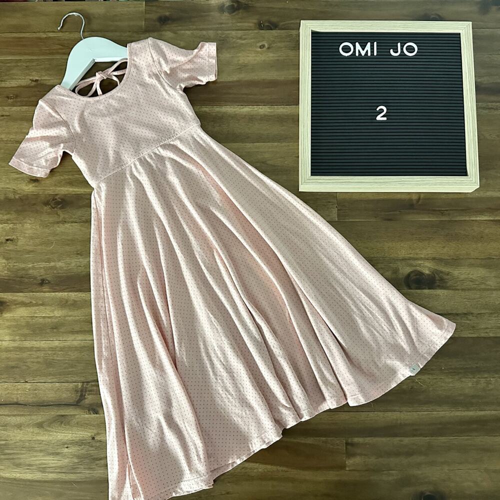 Omi Jo Pink Blossom Polka Dots Empire Maxi Knit Short Sleeve Dress Spring 2